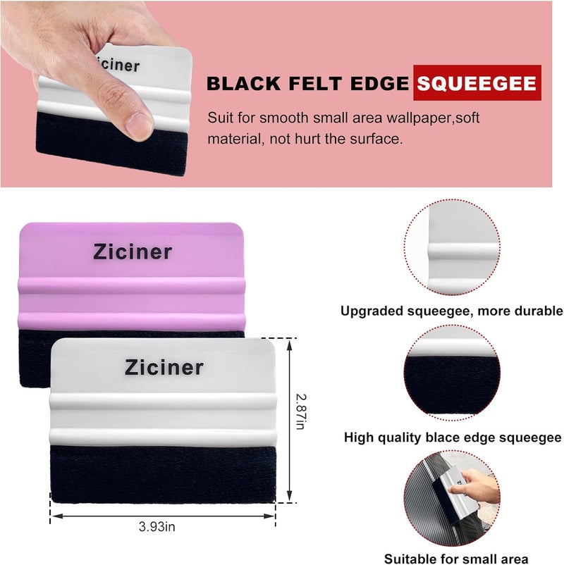 Dickno 4PCS Felt Edge Squeegee Car Wrapping Tool Kit, Vinyl Wrapping Tool Window Tint Kit, Auto Applicator Tool for Vinyl Wrap, Window Tint, Wallpaper, Decal Sticker Installation (White+Pink) - Image 2
